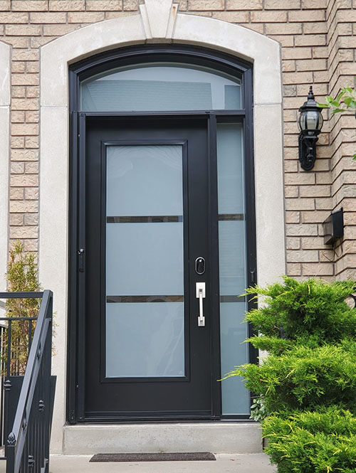 Weather-sealed entrance door, designed for energy efficiency and durability.