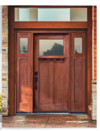Craftsman-style entry door with stone exterior