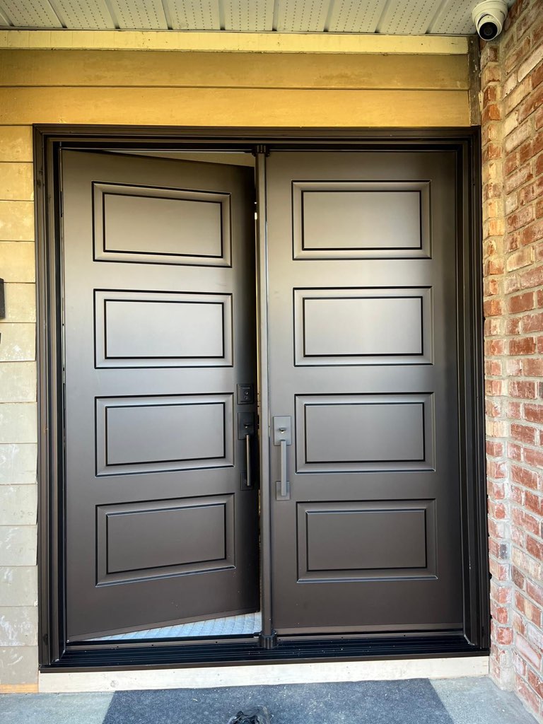 Langley residential entrance doors featuring stylish contemporary brown colour double doors