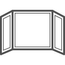 Bay window design with three panels that extend outward, providing more interior space and light.