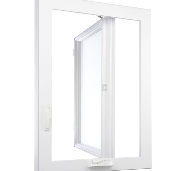 Casement window in the open position, offering a wide opening for excellent ventilation and easy operation.