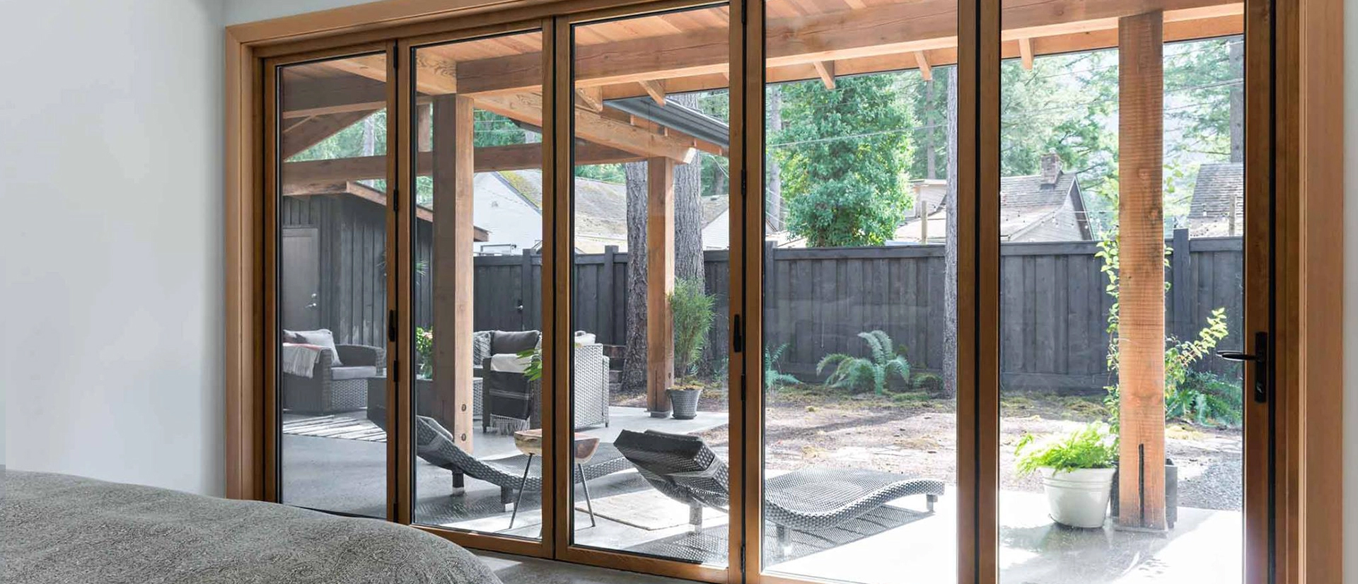 Folding sliding patio doors closed