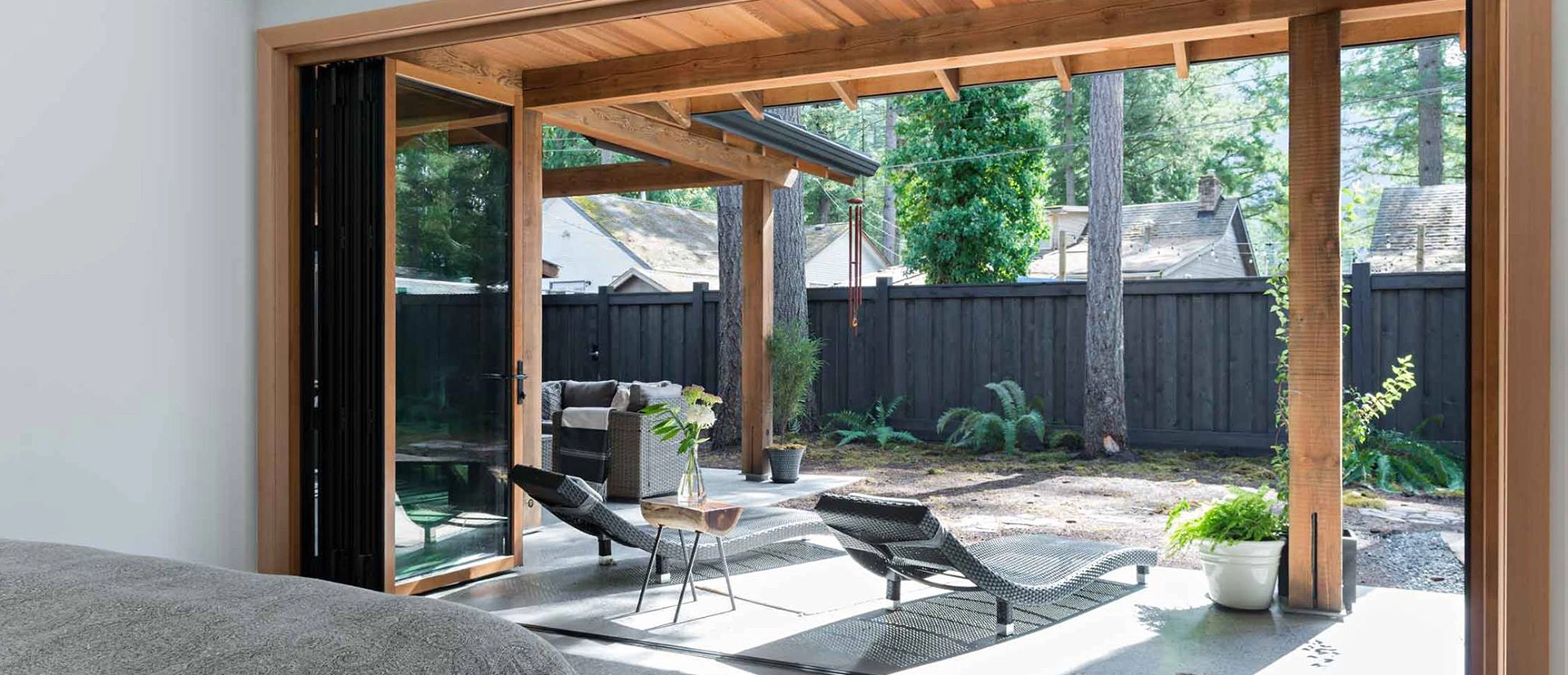 Folding sliding patio doors open